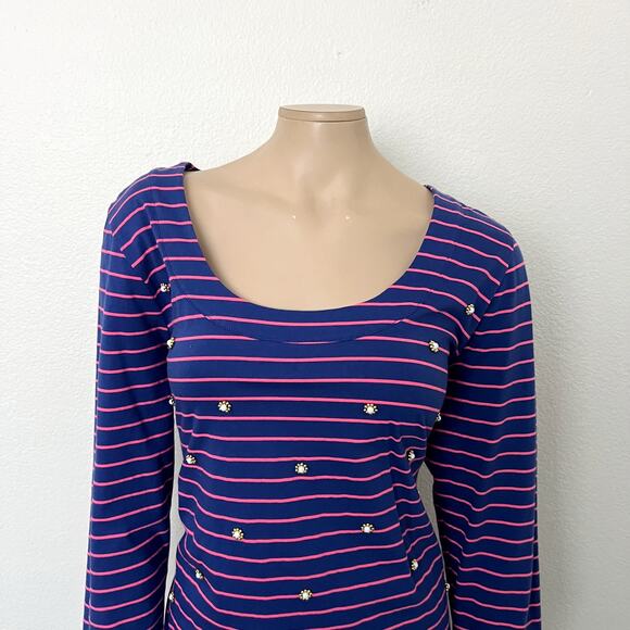 [Lilly Pulitzer] Blue Pink Merritt Palm Striped Embellished Mini Dress Size XL - Picture 4 of 11